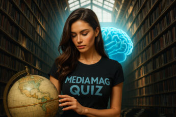 Երիտասարդ կինը կանգնած է գլոբուսի մոտ և ինչ-որ բան է նայում դրա վրա